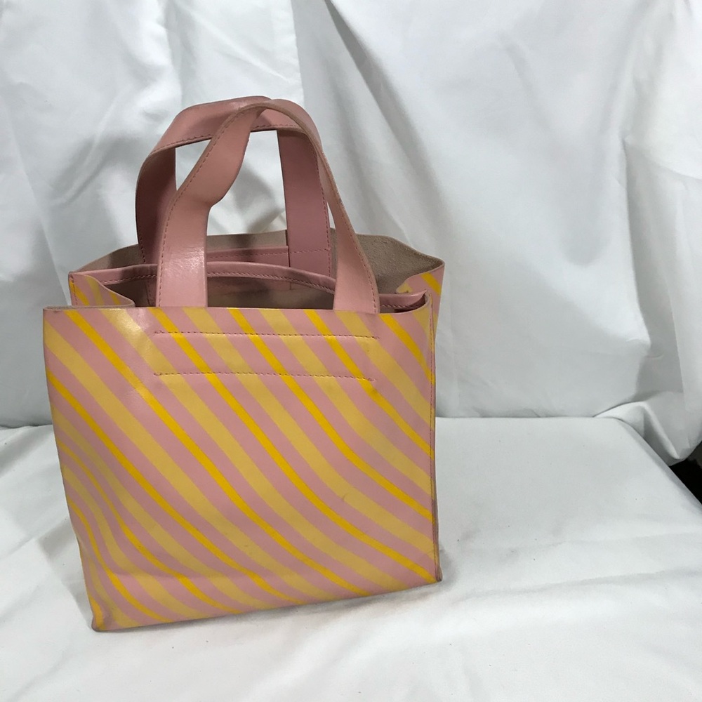 Furla Italian Leather Jelly Striped Pink and Yellow Tote Bag